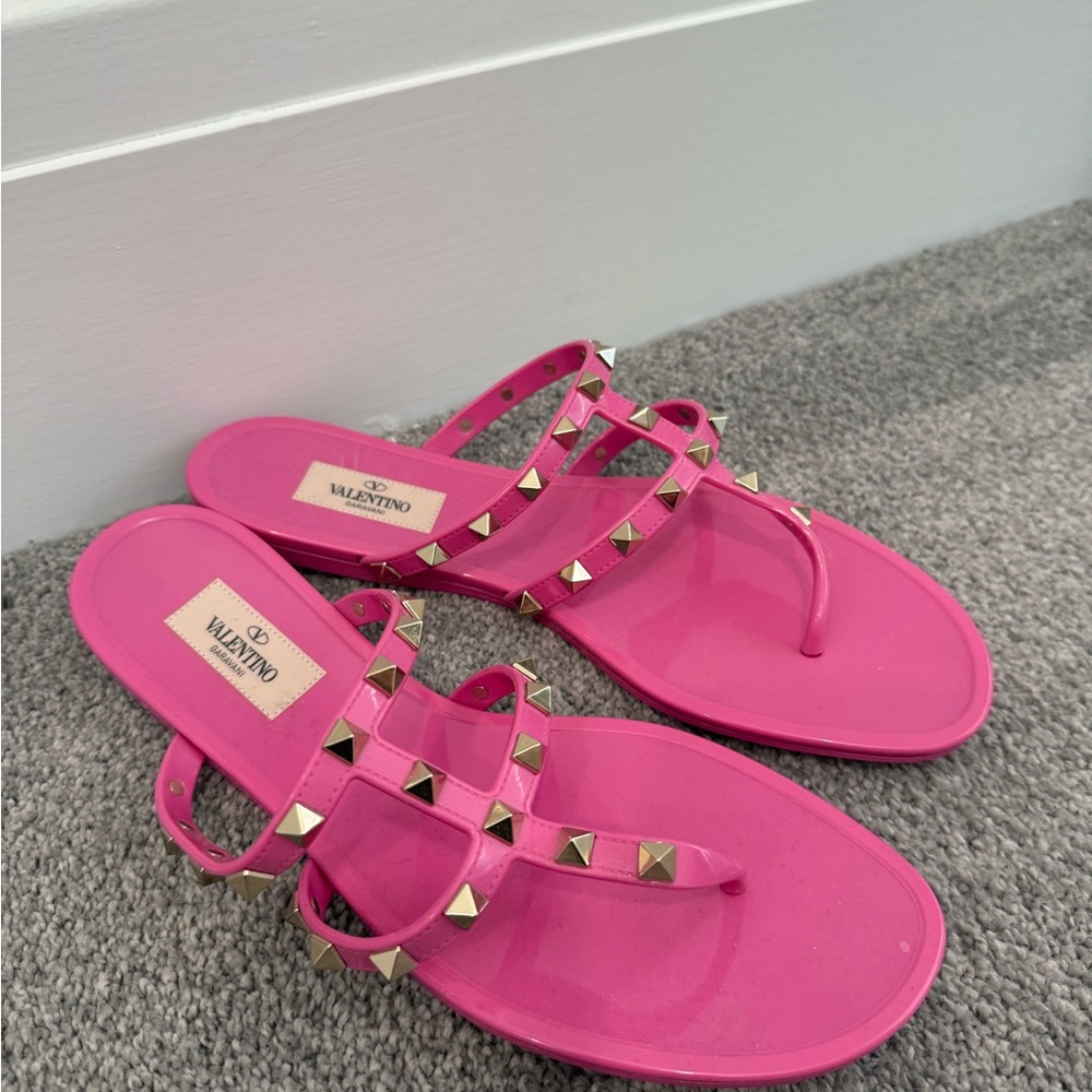 Valentino Pink Rockstud Jelly Thong Sandals
